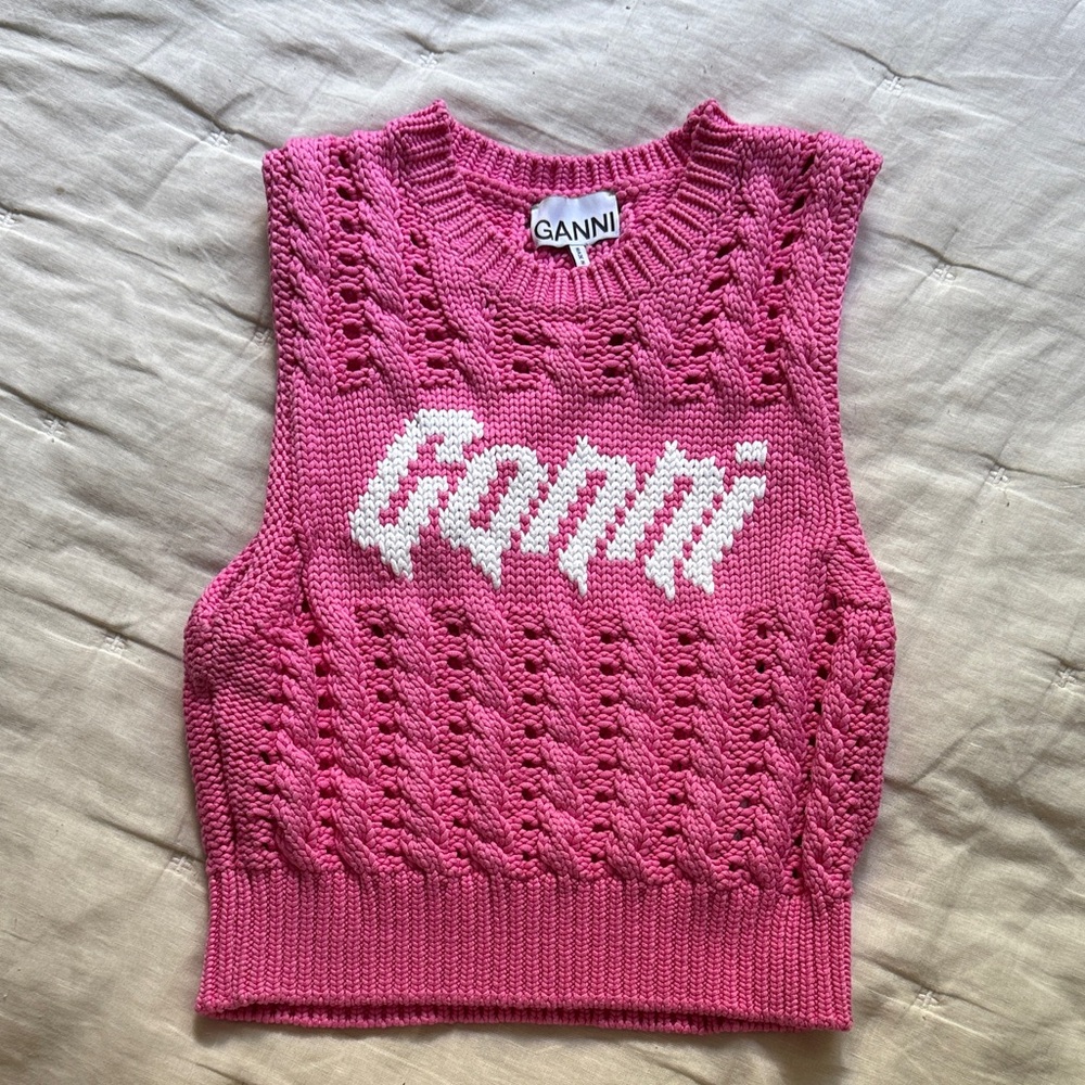 Ganni Pink Sleeveless Knit Sweater